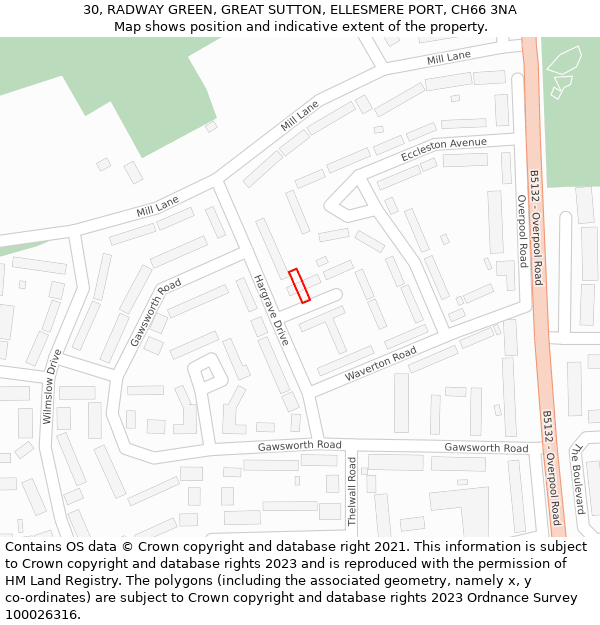 30, RADWAY GREEN, GREAT SUTTON, ELLESMERE PORT, CH66 3NA: Location map and indicative extent of plot