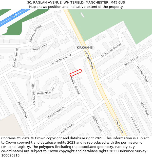 30, RAGLAN AVENUE, WHITEFIELD, MANCHESTER, M45 6US: Location map and indicative extent of plot