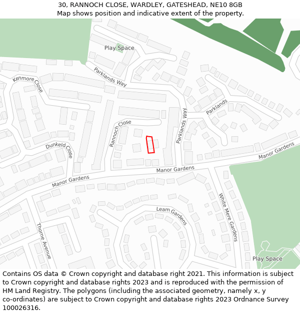 30, RANNOCH CLOSE, WARDLEY, GATESHEAD, NE10 8GB: Location map and indicative extent of plot