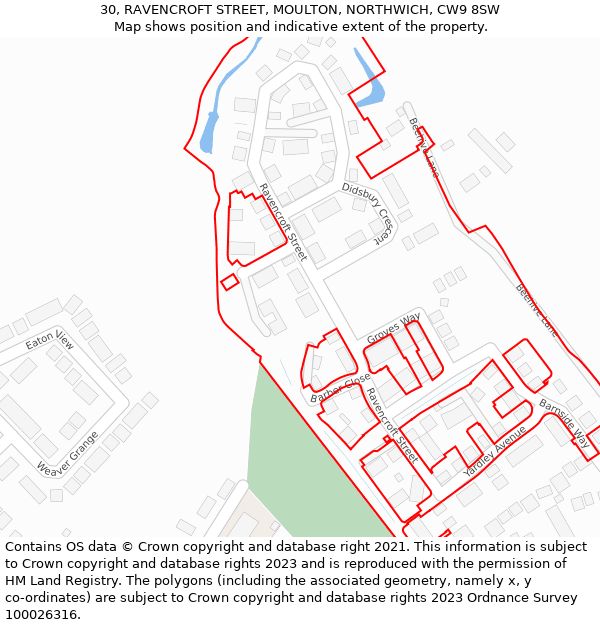 30, RAVENCROFT STREET, MOULTON, NORTHWICH, CW9 8SW: Location map and indicative extent of plot