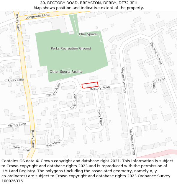 30, RECTORY ROAD, BREASTON, DERBY, DE72 3EH: Location map and indicative extent of plot