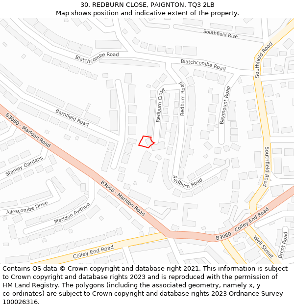 30, REDBURN CLOSE, PAIGNTON, TQ3 2LB: Location map and indicative extent of plot
