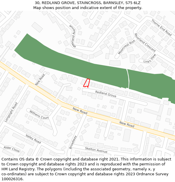 30, REDLAND GROVE, STAINCROSS, BARNSLEY, S75 6LZ: Location map and indicative extent of plot