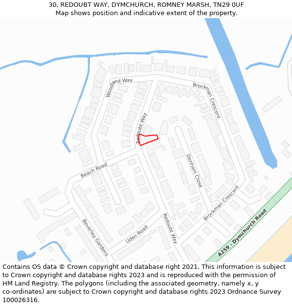 30, REDOUBT WAY, DYMCHURCH, ROMNEY MARSH, TN29 0UF: Location map and indicative extent of plot