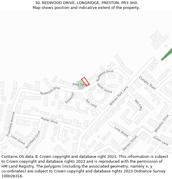 30, REDWOOD DRIVE, LONGRIDGE, PRESTON, PR3 3HA: Location map and indicative extent of plot