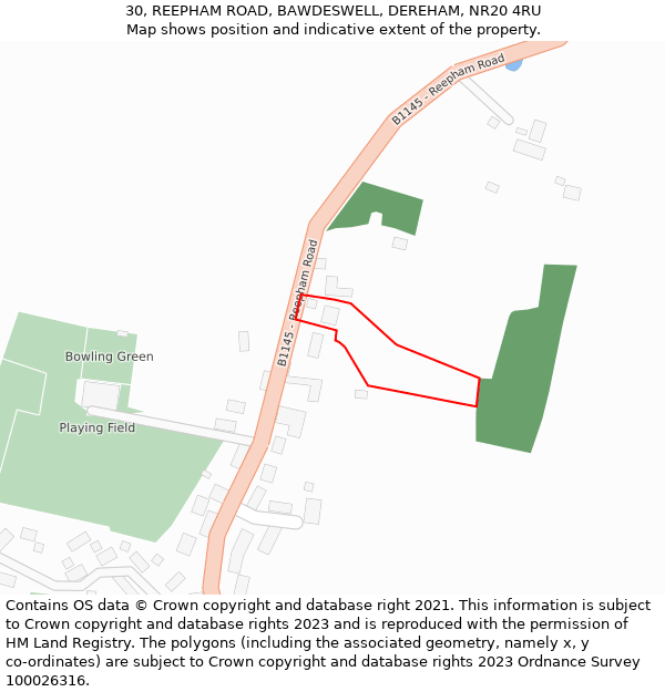 30, REEPHAM ROAD, BAWDESWELL, DEREHAM, NR20 4RU: Location map and indicative extent of plot