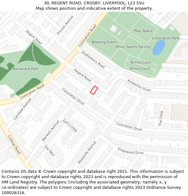 30, REGENT ROAD, CROSBY, LIVERPOOL, L23 5SU: Location map and indicative extent of plot