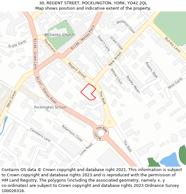 30, REGENT STREET, POCKLINGTON, YORK, YO42 2QL: Location map and indicative extent of plot