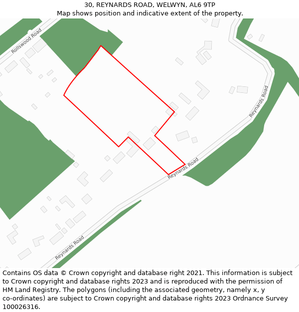 30, REYNARDS ROAD, WELWYN, AL6 9TP: Location map and indicative extent of plot