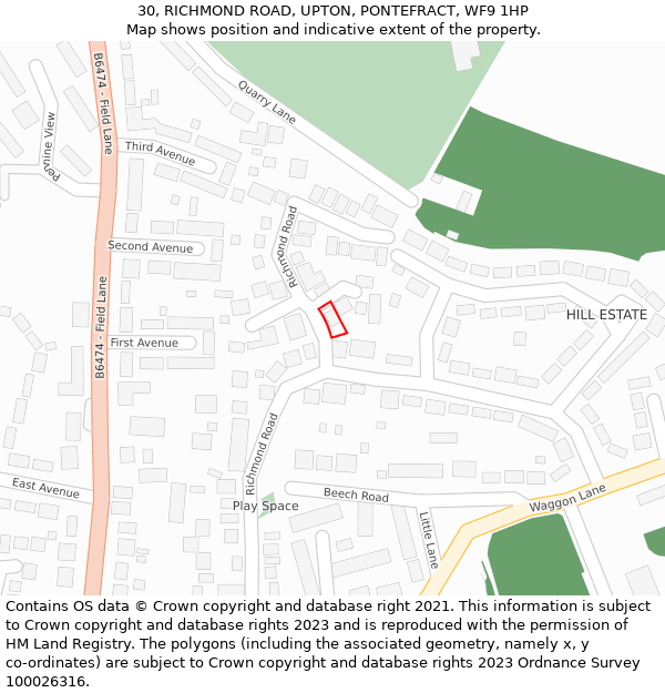 30, RICHMOND ROAD, UPTON, PONTEFRACT, WF9 1HP: Location map and indicative extent of plot