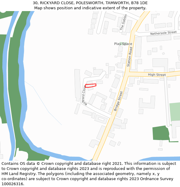 30, RICKYARD CLOSE, POLESWORTH, TAMWORTH, B78 1DE: Location map and indicative extent of plot