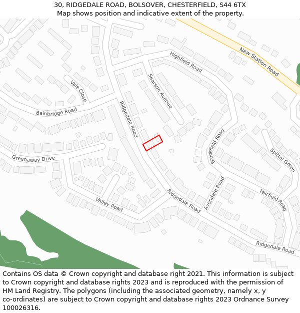 30, RIDGEDALE ROAD, BOLSOVER, CHESTERFIELD, S44 6TX: Location map and indicative extent of plot