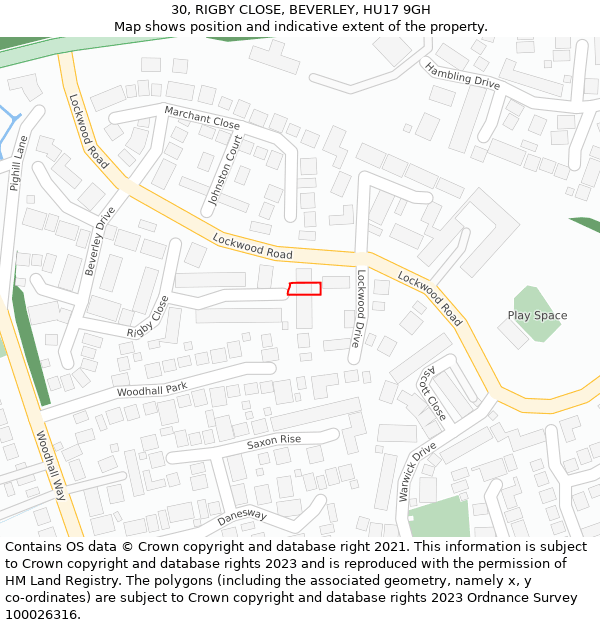 30, RIGBY CLOSE, BEVERLEY, HU17 9GH: Location map and indicative extent of plot