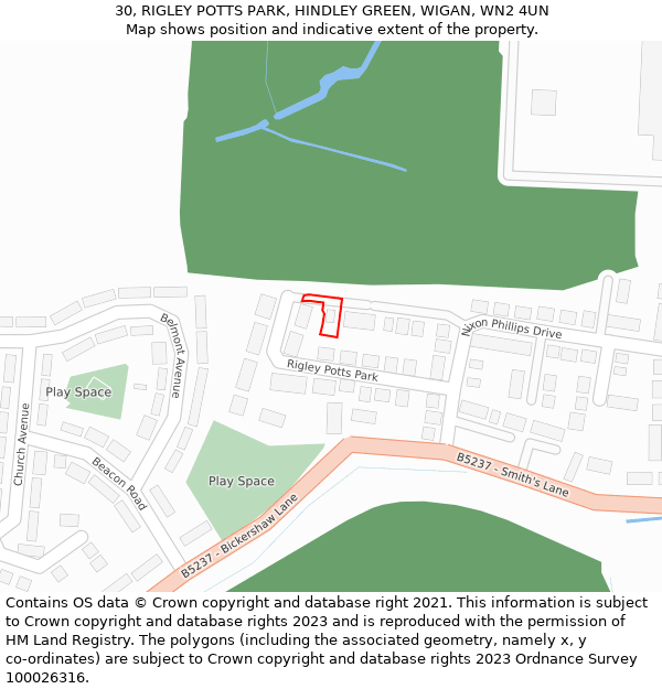 30, RIGLEY POTTS PARK, HINDLEY GREEN, WIGAN, WN2 4UN: Location map and indicative extent of plot