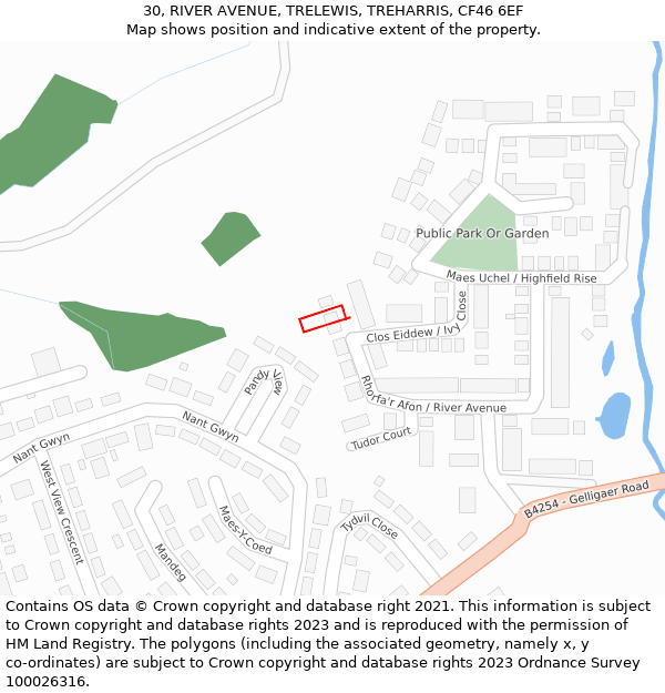 30, RIVER AVENUE, TRELEWIS, TREHARRIS, CF46 6EF: Location map and indicative extent of plot