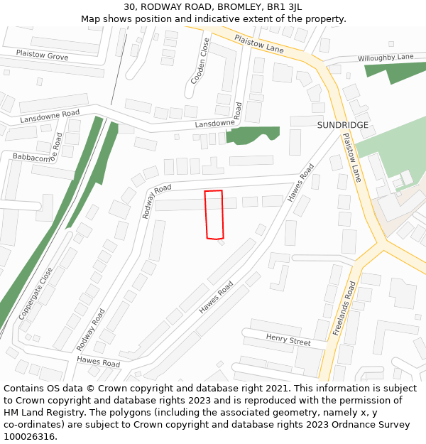 30, RODWAY ROAD, BROMLEY, BR1 3JL: Location map and indicative extent of plot