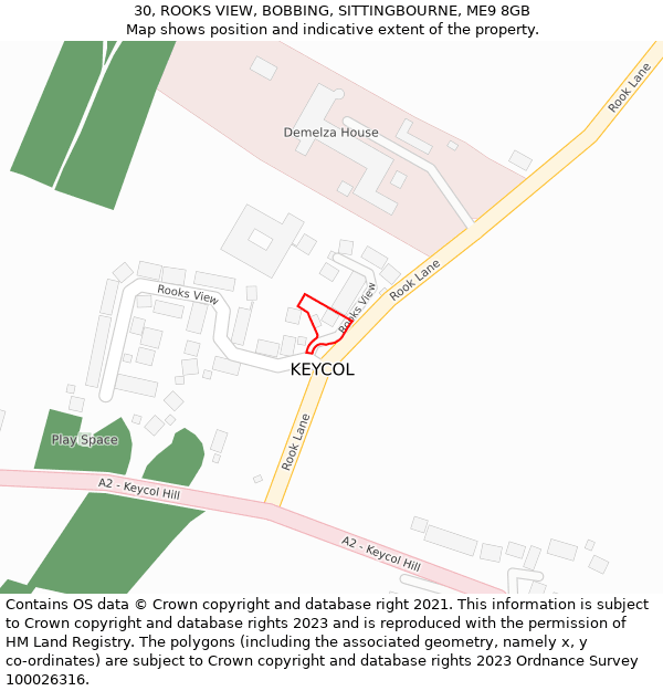 30, ROOKS VIEW, BOBBING, SITTINGBOURNE, ME9 8GB: Location map and indicative extent of plot