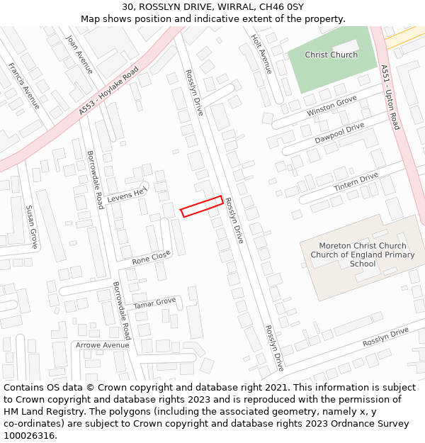 30, ROSSLYN DRIVE, WIRRAL, CH46 0SY: Location map and indicative extent of plot