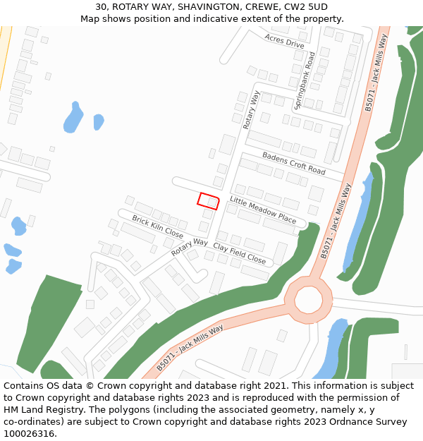 30, ROTARY WAY, SHAVINGTON, CREWE, CW2 5UD: Location map and indicative extent of plot