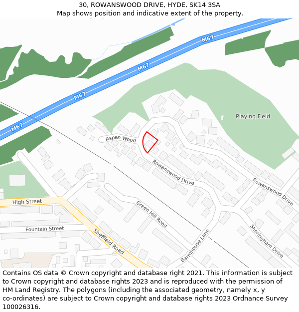 30, ROWANSWOOD DRIVE, HYDE, SK14 3SA: Location map and indicative extent of plot