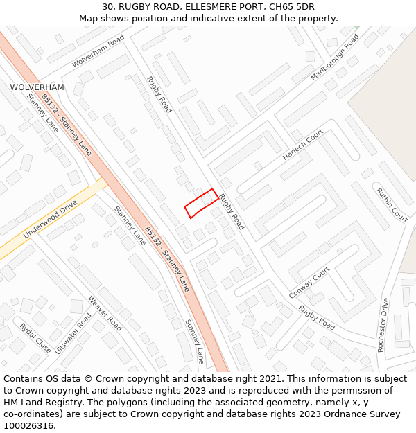 30, RUGBY ROAD, ELLESMERE PORT, CH65 5DR: Location map and indicative extent of plot