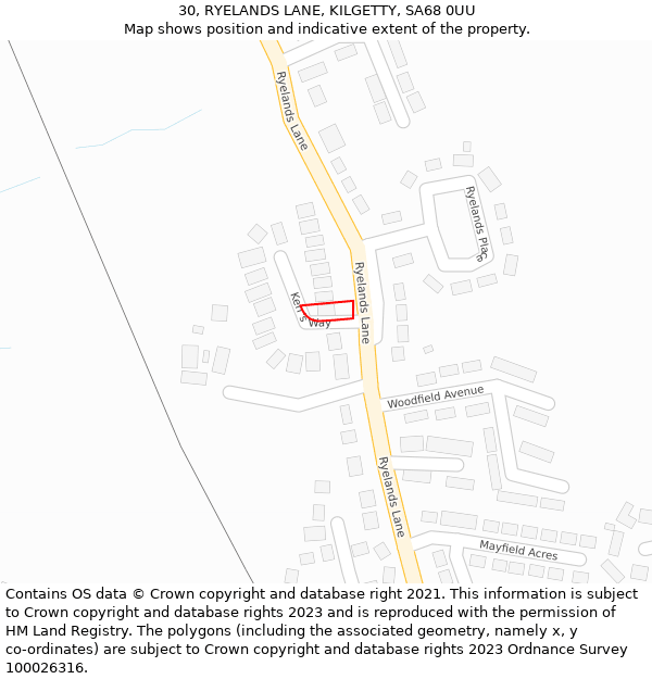 30, RYELANDS LANE, KILGETTY, SA68 0UU: Location map and indicative extent of plot