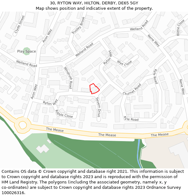 30, RYTON WAY, HILTON, DERBY, DE65 5GY: Location map and indicative extent of plot