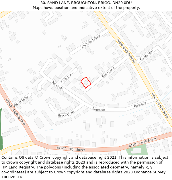 30, SAND LANE, BROUGHTON, BRIGG, DN20 0DU: Location map and indicative extent of plot