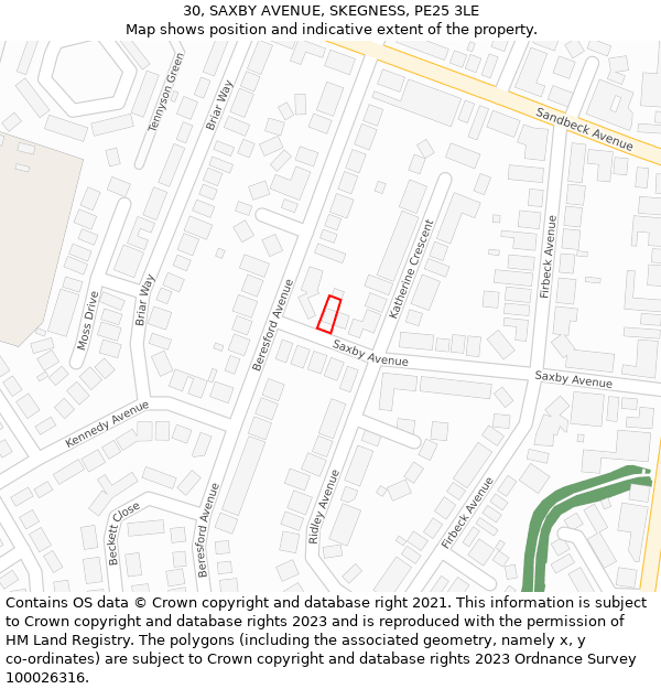 30, SAXBY AVENUE, SKEGNESS, PE25 3LE: Location map and indicative extent of plot