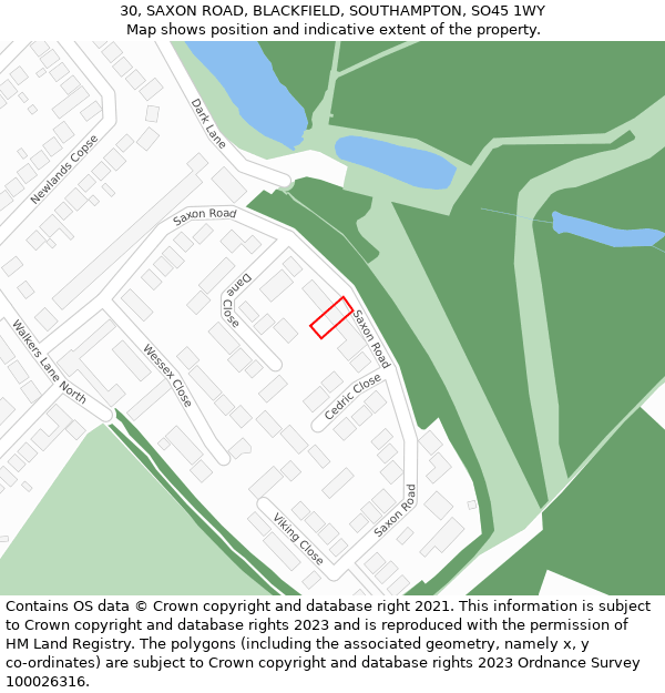 30, SAXON ROAD, BLACKFIELD, SOUTHAMPTON, SO45 1WY: Location map and indicative extent of plot