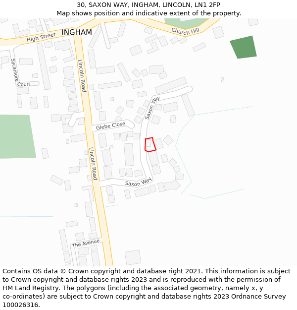 30, SAXON WAY, INGHAM, LINCOLN, LN1 2FP: Location map and indicative extent of plot