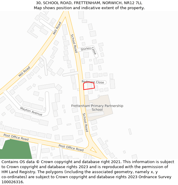 30, SCHOOL ROAD, FRETTENHAM, NORWICH, NR12 7LL: Location map and indicative extent of plot