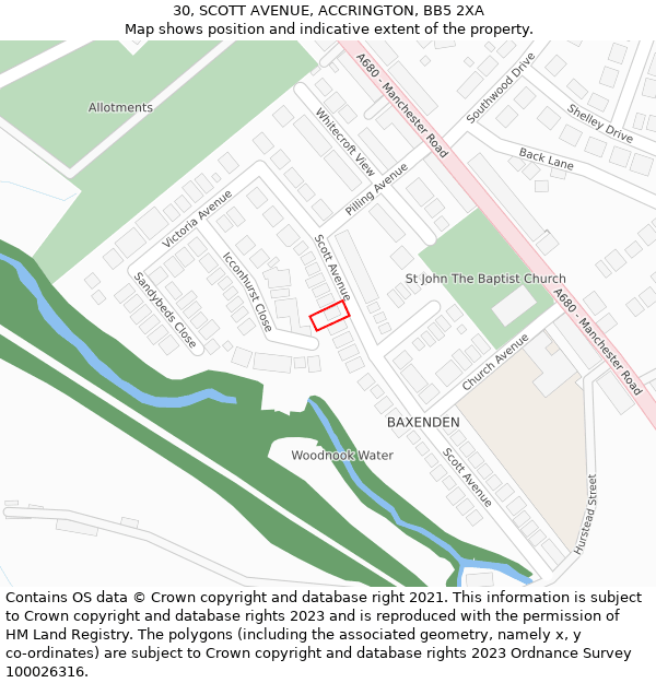 30, SCOTT AVENUE, ACCRINGTON, BB5 2XA: Location map and indicative extent of plot