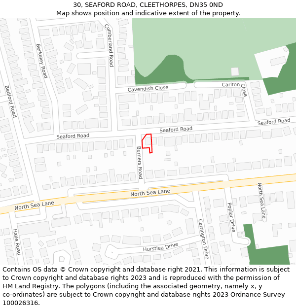 30, SEAFORD ROAD, CLEETHORPES, DN35 0ND: Location map and indicative extent of plot