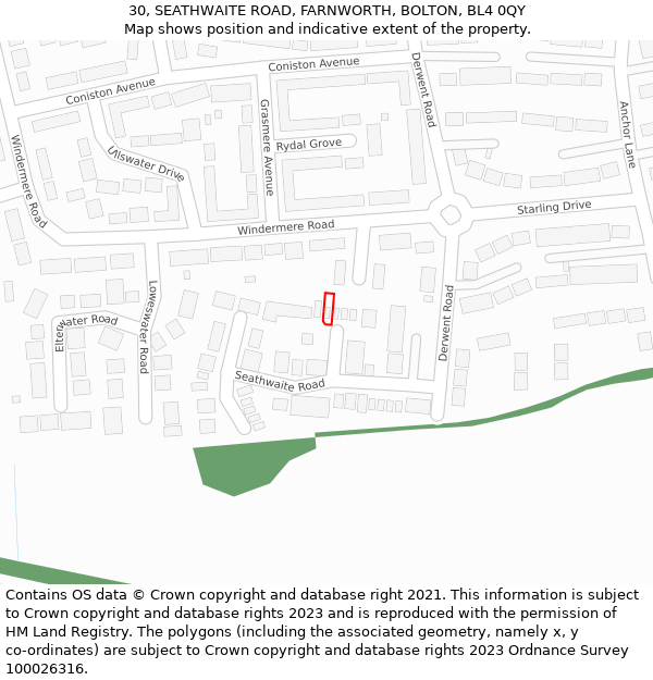 30, SEATHWAITE ROAD, FARNWORTH, BOLTON, BL4 0QY: Location map and indicative extent of plot