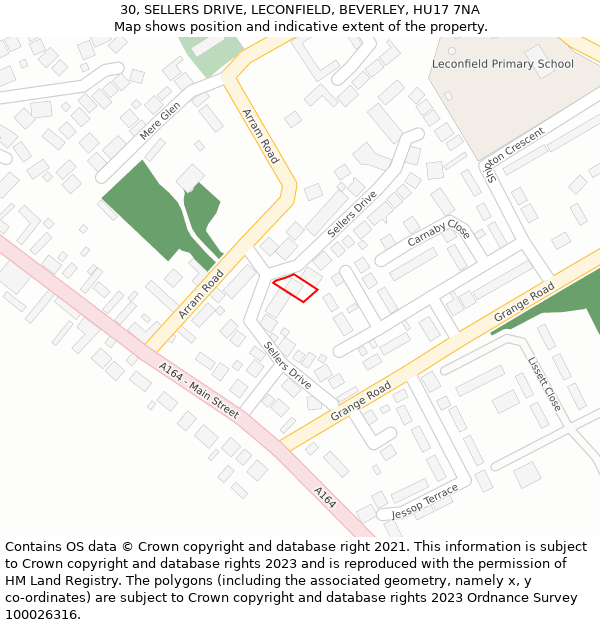 30, SELLERS DRIVE, LECONFIELD, BEVERLEY, HU17 7NA: Location map and indicative extent of plot