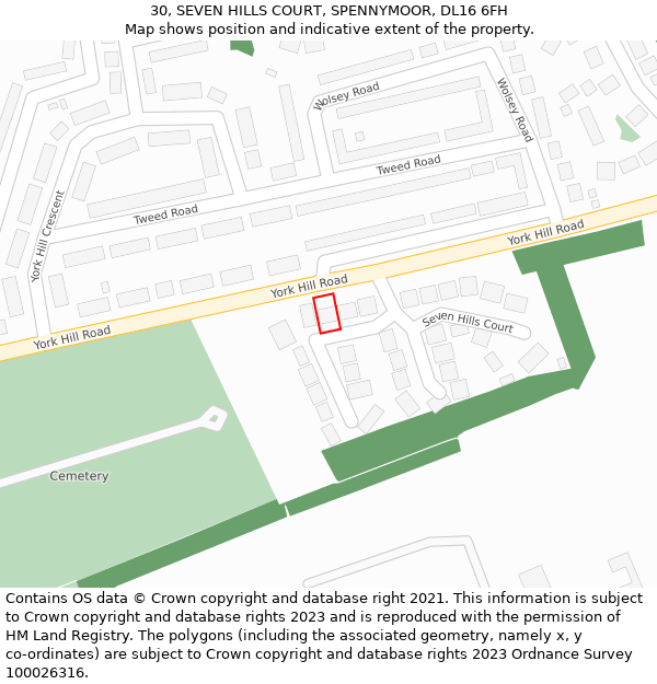 30, SEVEN HILLS COURT, SPENNYMOOR, DL16 6FH: Location map and indicative extent of plot