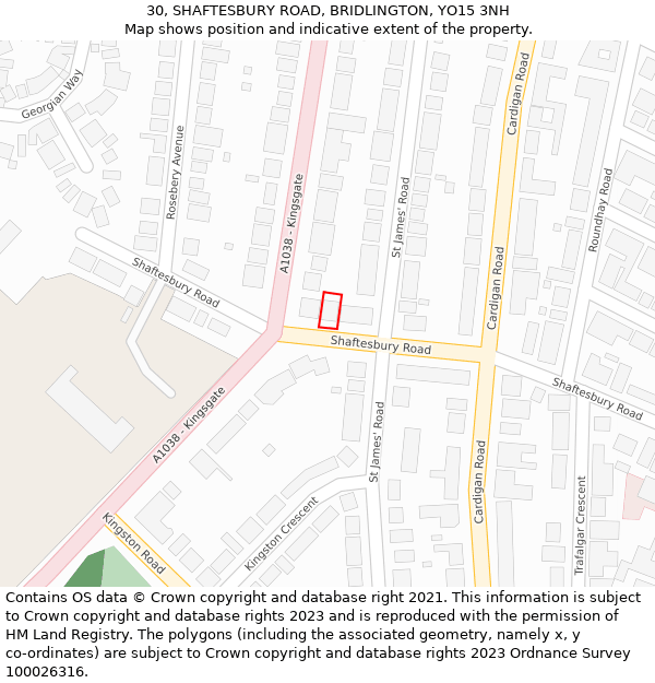 30, SHAFTESBURY ROAD, BRIDLINGTON, YO15 3NH: Location map and indicative extent of plot
