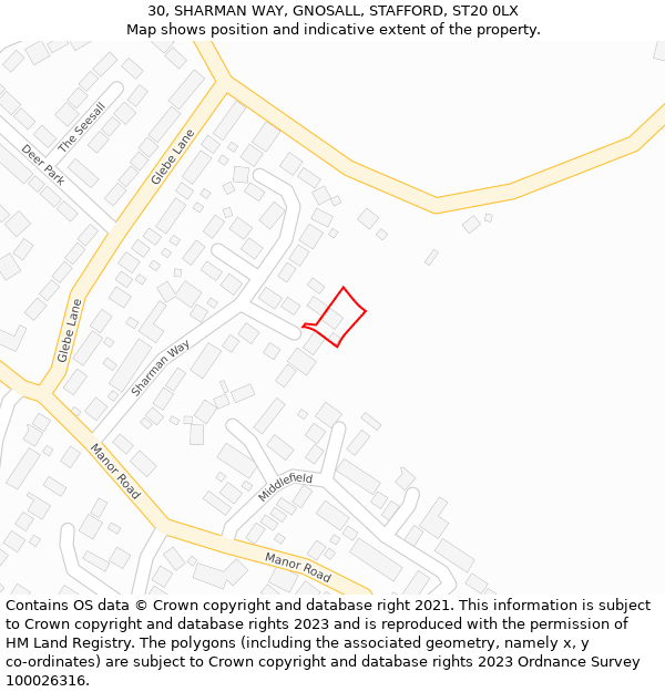 30, SHARMAN WAY, GNOSALL, STAFFORD, ST20 0LX: Location map and indicative extent of plot