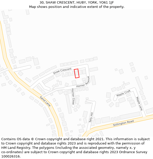 30, SHAW CRESCENT, HUBY, YORK, YO61 1JF: Location map and indicative extent of plot