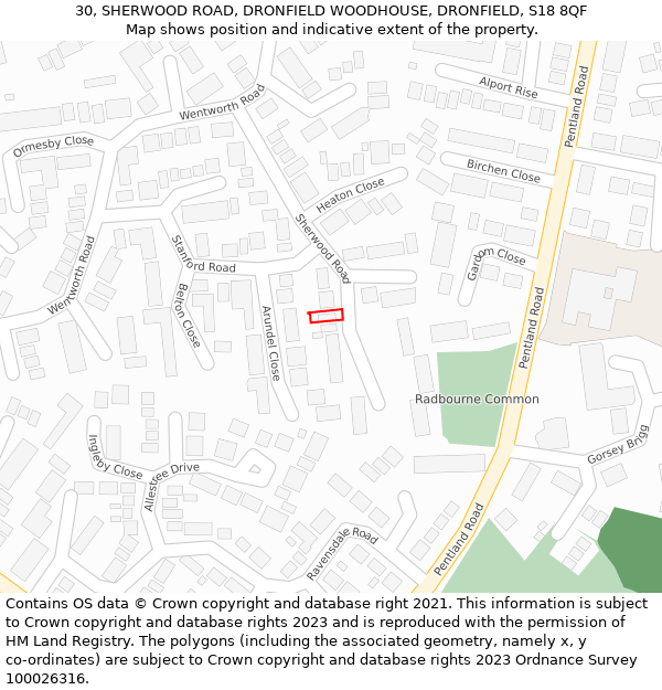 30, SHERWOOD ROAD, DRONFIELD WOODHOUSE, DRONFIELD, S18 8QF: Location map and indicative extent of plot