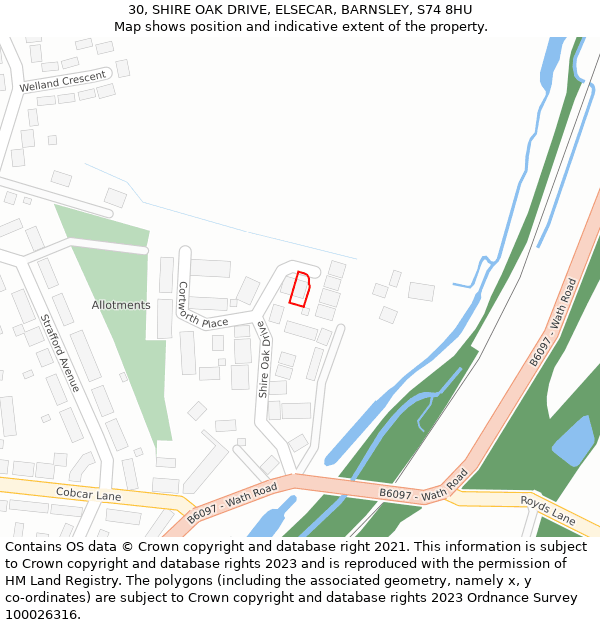 30, SHIRE OAK DRIVE, ELSECAR, BARNSLEY, S74 8HU: Location map and indicative extent of plot