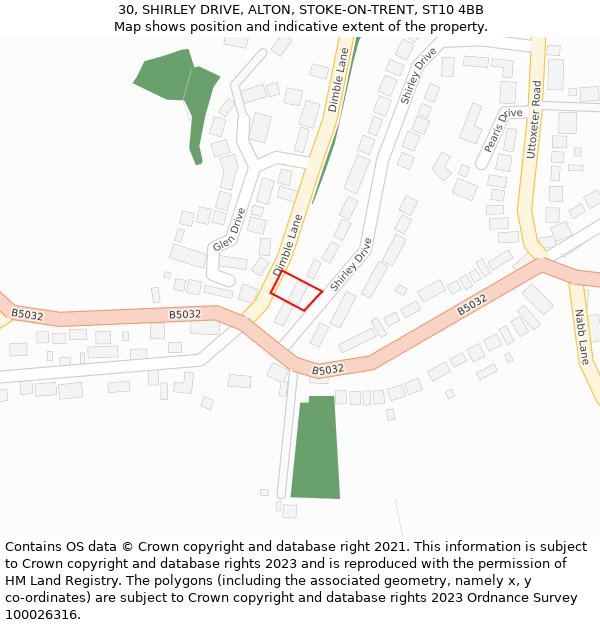 30, SHIRLEY DRIVE, ALTON, STOKE-ON-TRENT, ST10 4BB: Location map and indicative extent of plot