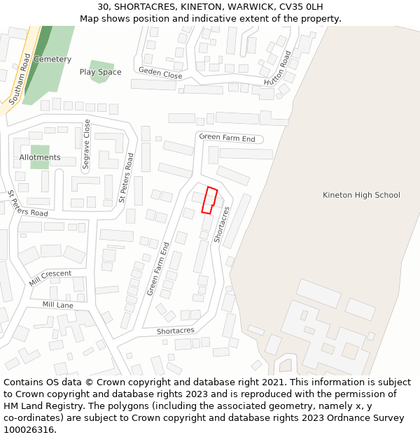 30, SHORTACRES, KINETON, WARWICK, CV35 0LH: Location map and indicative extent of plot