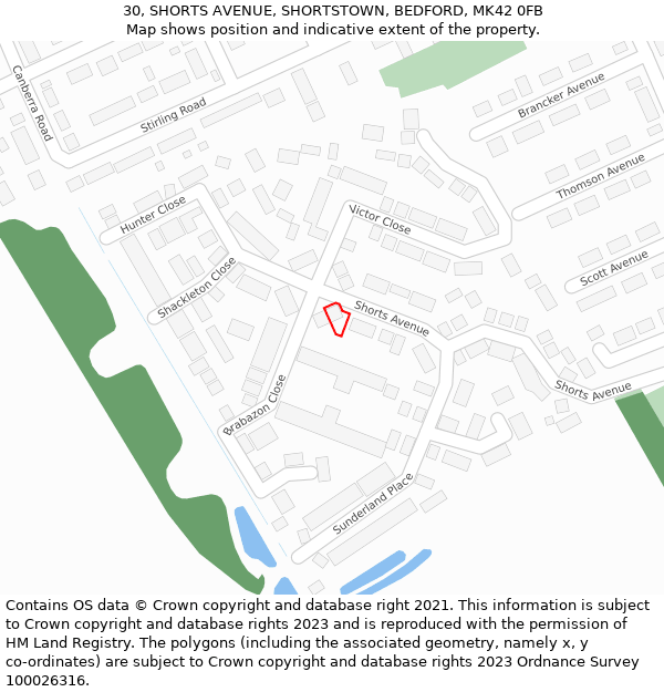 30, SHORTS AVENUE, SHORTSTOWN, BEDFORD, MK42 0FB: Location map and indicative extent of plot