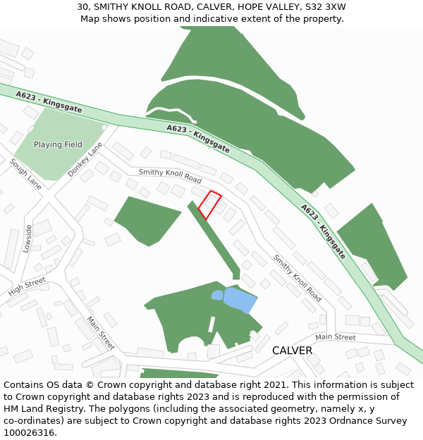 30, SMITHY KNOLL ROAD, CALVER, HOPE VALLEY, S32 3XW: Location map and indicative extent of plot