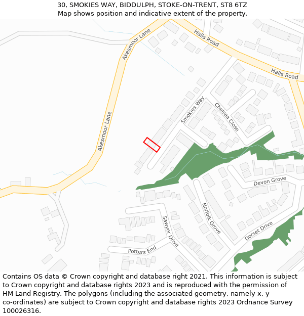 30, SMOKIES WAY, BIDDULPH, STOKE-ON-TRENT, ST8 6TZ: Location map and indicative extent of plot