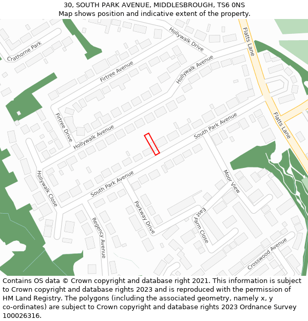 30, SOUTH PARK AVENUE, MIDDLESBROUGH, TS6 0NS: Location map and indicative extent of plot