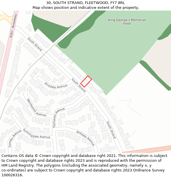 30, SOUTH STRAND, FLEETWOOD, FY7 8RL: Location map and indicative extent of plot