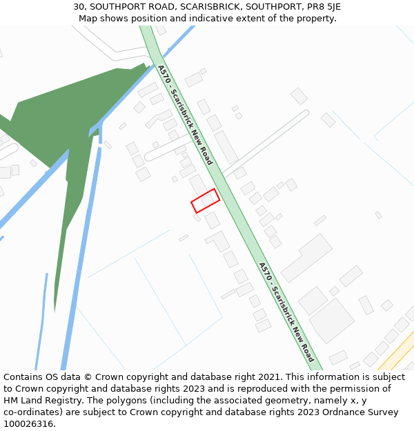 30, SOUTHPORT ROAD, SCARISBRICK, SOUTHPORT, PR8 5JE: Location map and indicative extent of plot